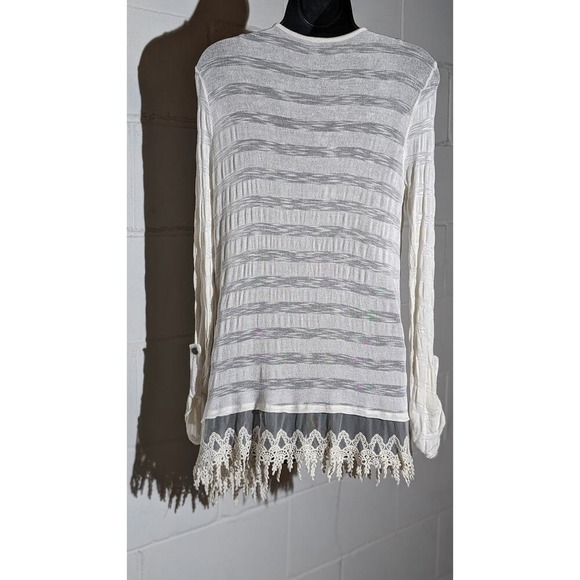 Vanity Lace Trim Cardigan Sweater Open Front Lightweight White Cover Y2K Medium - Picture 3 of 5